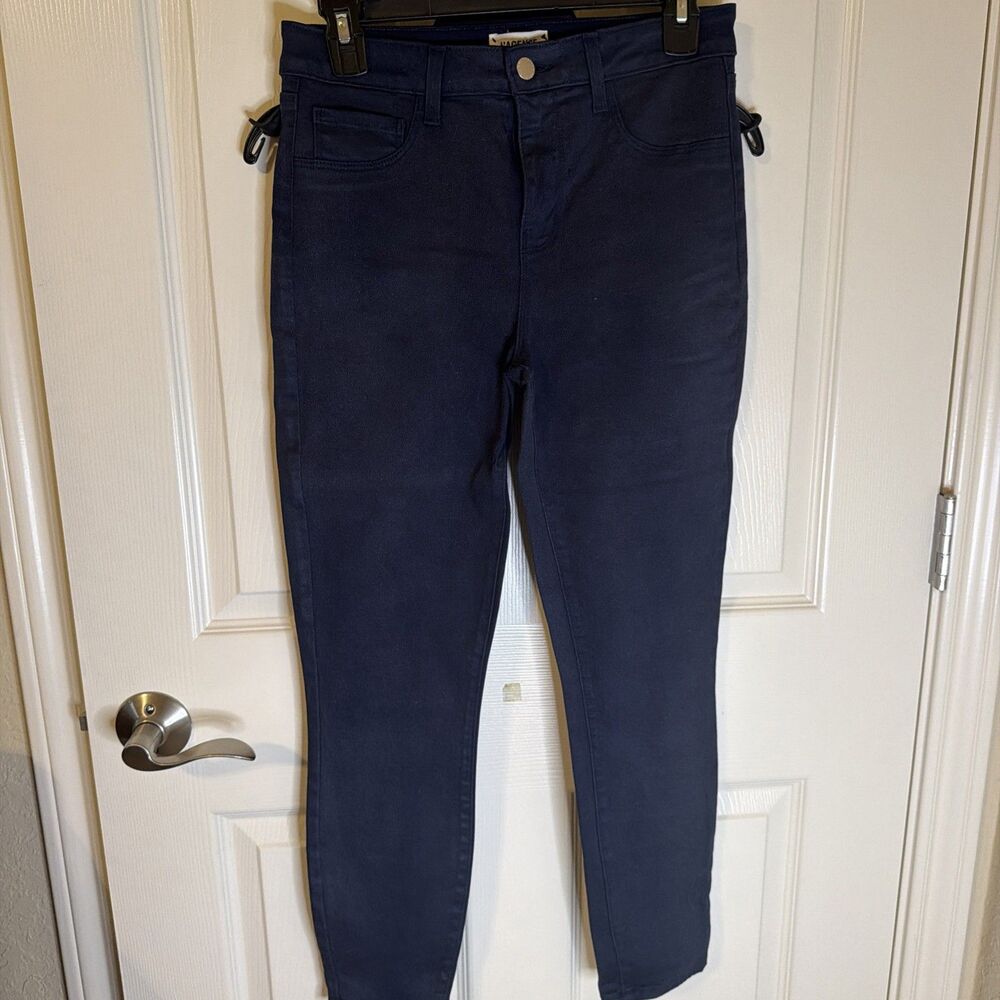 L'AGENCE Navy Coated Skinny Jeans, Size 28